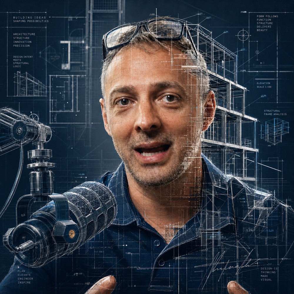 Architectural blueprint-style portrait